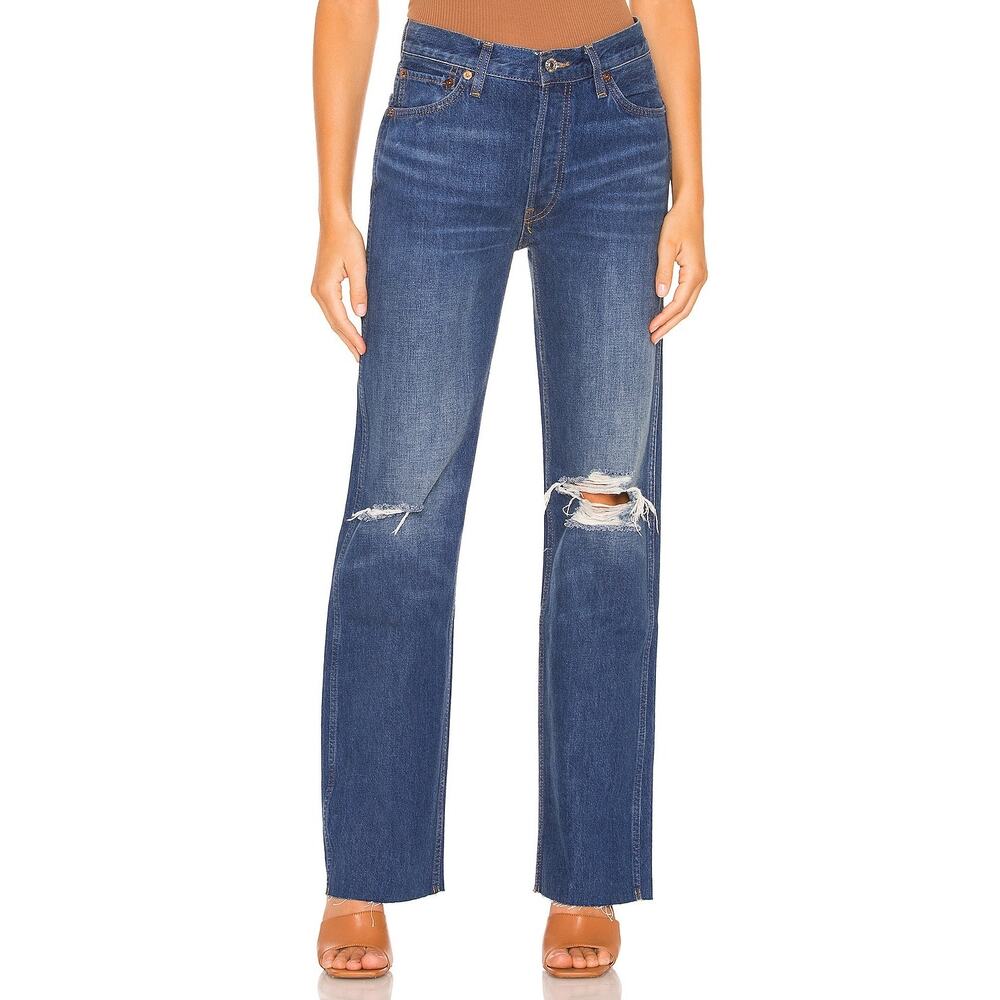 REDONE -NWT- 90s High Rise Loose Jeans Destroyed Broken Blue | 26